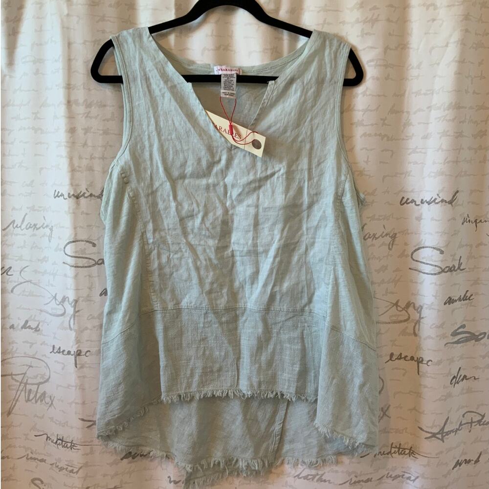 XCVI Wearables 100% Linen Tank Top L NWT Coastal Blue Boho Summer Beach